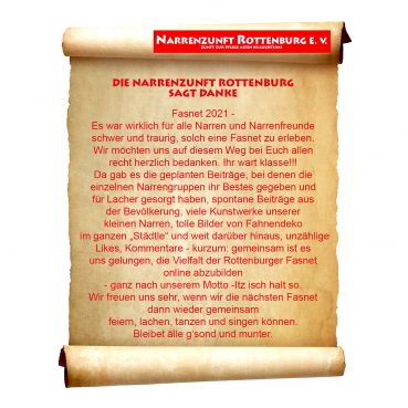 Die Narrenzunft Rottenburg e. V. sagt Danke